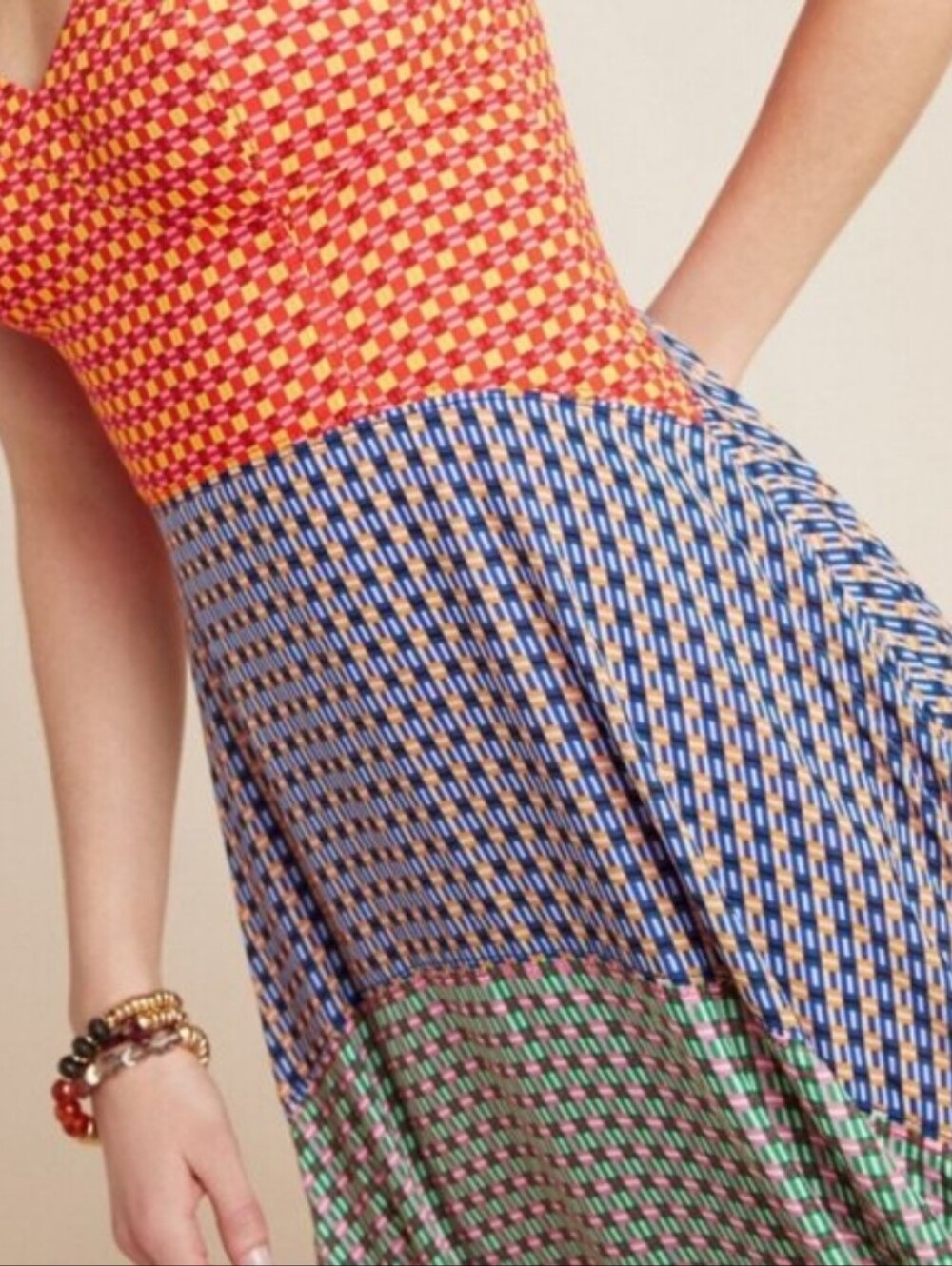 🍒 MAEVE | Multi-Color Midi Dress with Sweetheart Neckline, Size - Picture 3 of 13